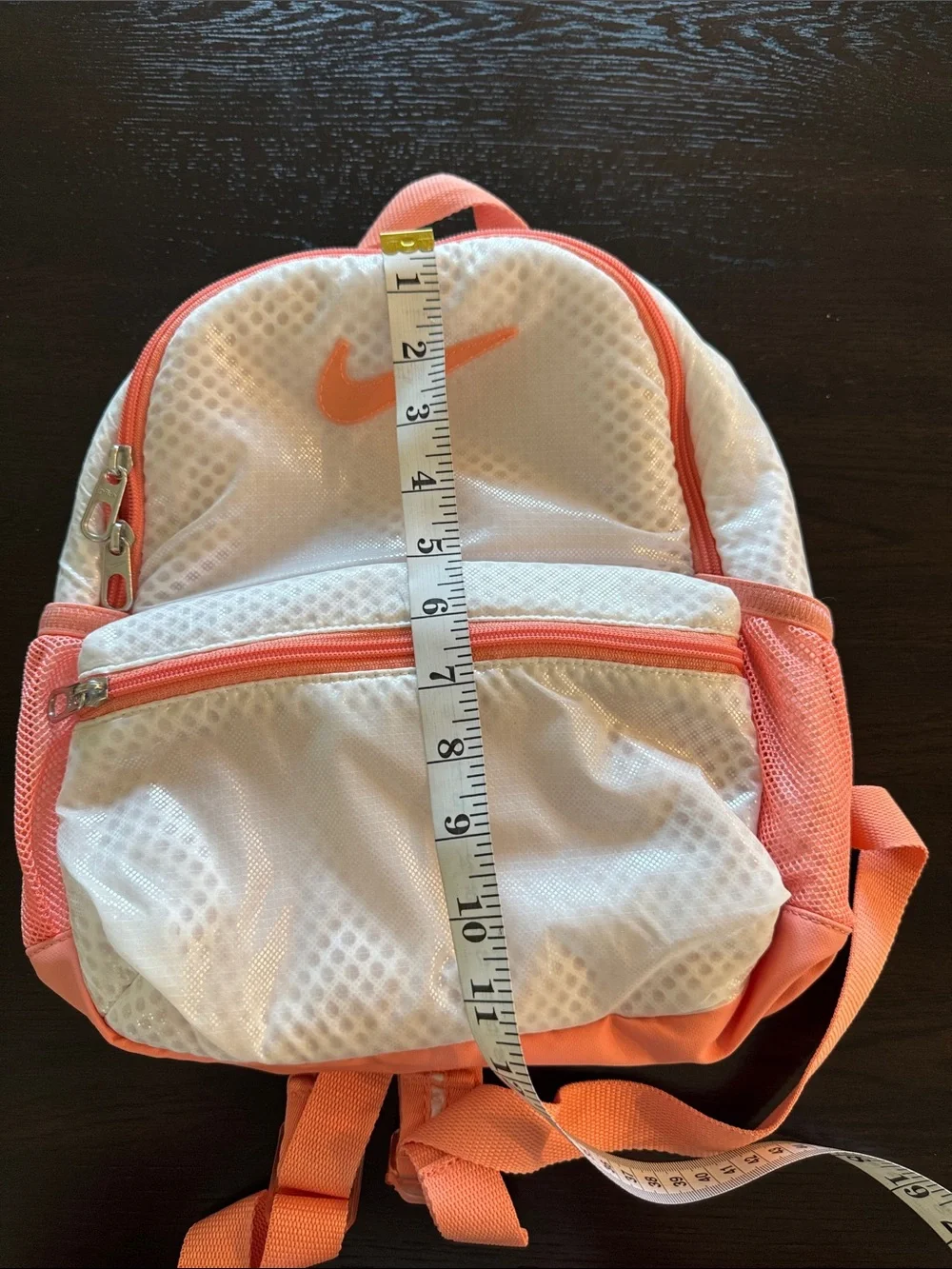 Nike White and Coral Small Mesh Backpack